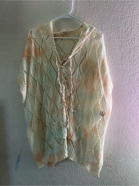 POL Cream Openwork Knit Cardigan with Pastel Peach Trim